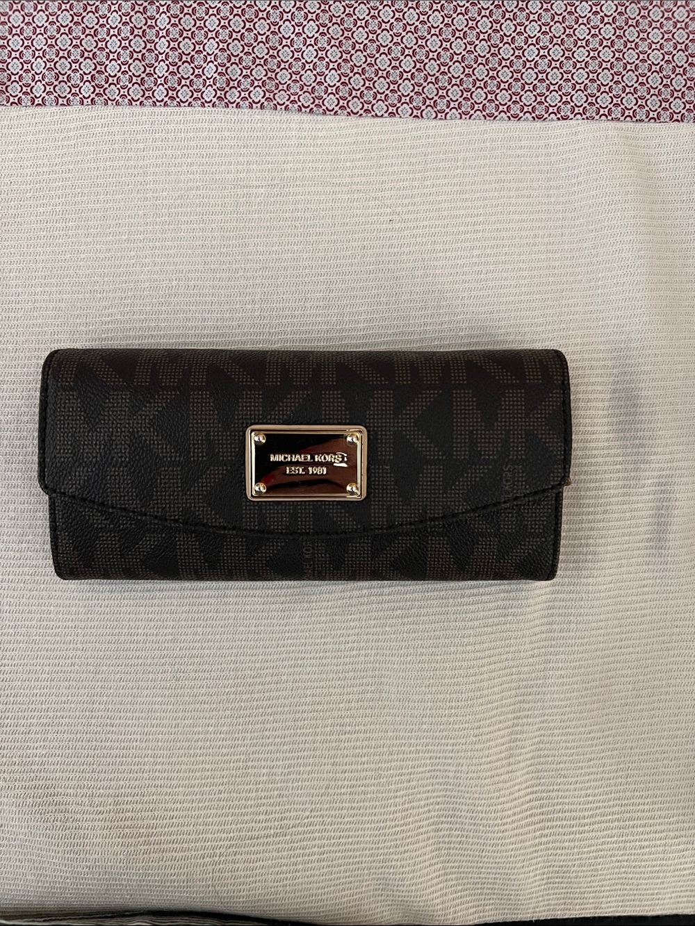 Michael Kors Brown Logo Continental Wallet with Gold Plaque